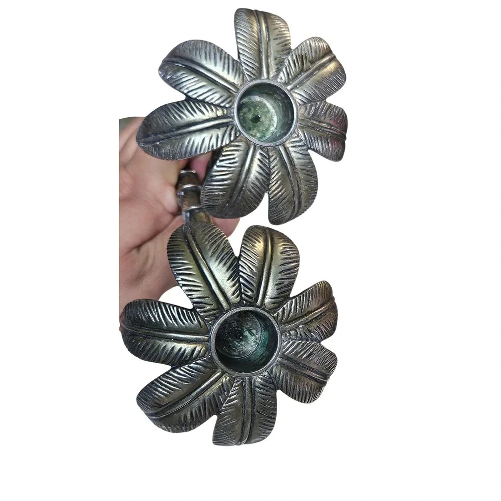 Vintage Silver‑Plated‎ Brass Palm Tree Candlestick Holder Tropical Decor